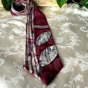 Domain Deep Maroon-Wine-Purple, Black & Gold Silk Tie